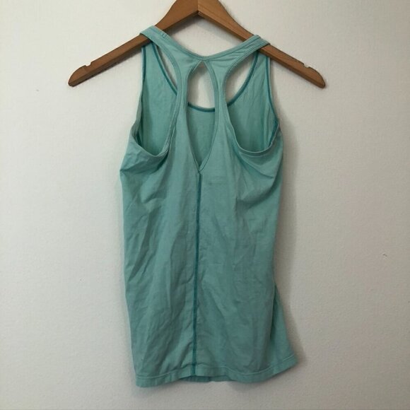 GYMSHARK Pastel Aqua Blue Sleeveless Racerback Cutout Semi Sheer Tank Top sz XS - Picture 6 of 7